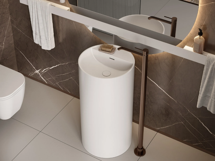 TOWER STEP - Freestanding round Solid Surface washbasin _ MOMA Design